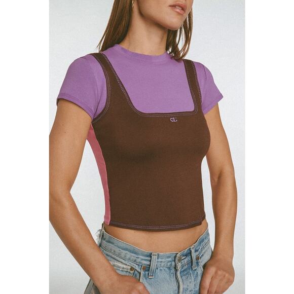 OLIVIA LATINOVICH COLORBLOCK BABY TEE MULTI - S - Brown - Picture 3 of 5